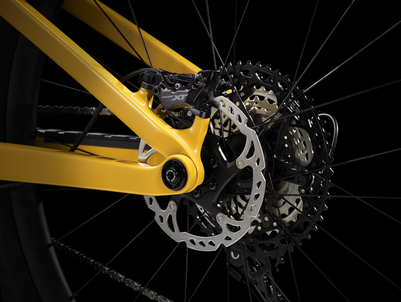 Trek Top Fuel 9.8 XT Full Suspension Mountain Bike 2023 in Baja Yellow-7